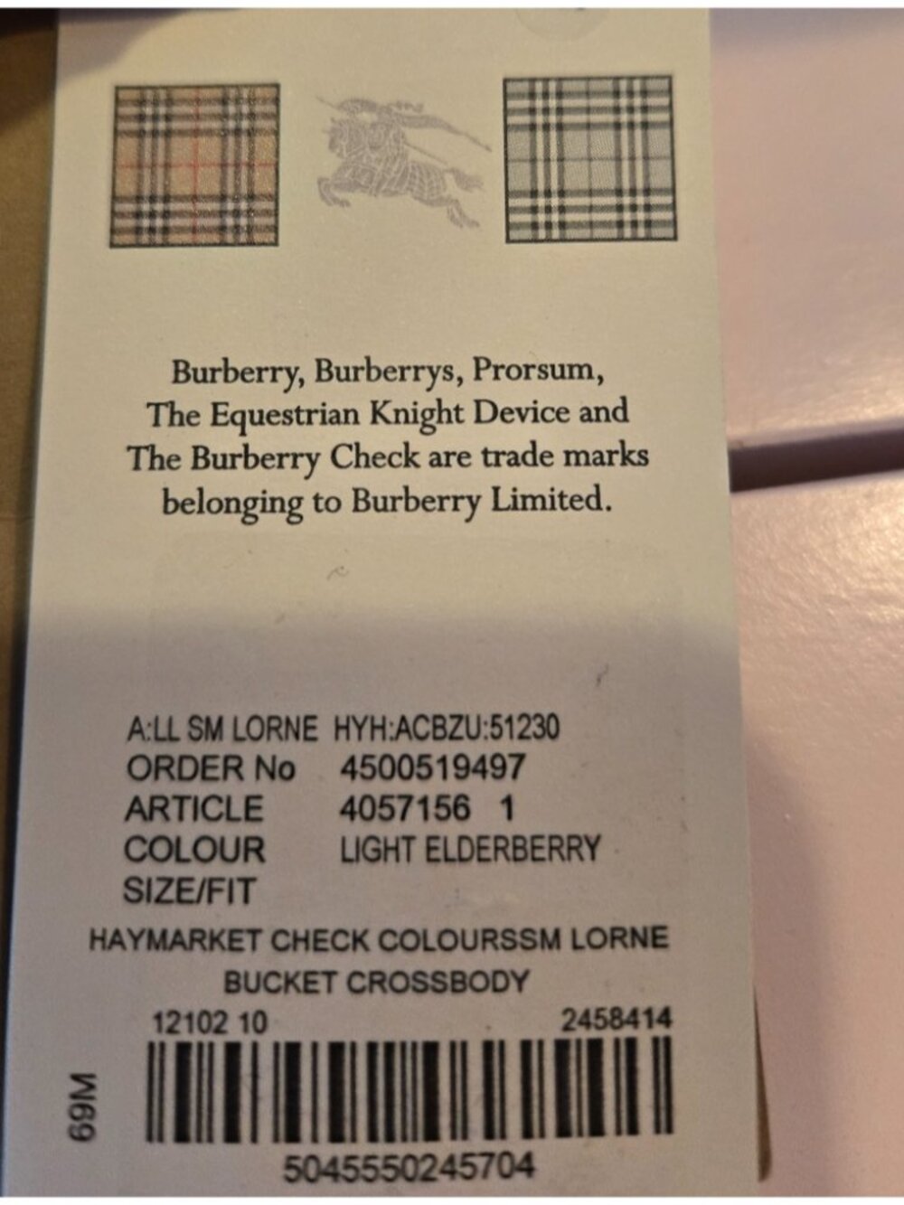 Burberry Haymarket Check Lorne Bucket Crossbody- Light Elderberry - Picture 11 of 11